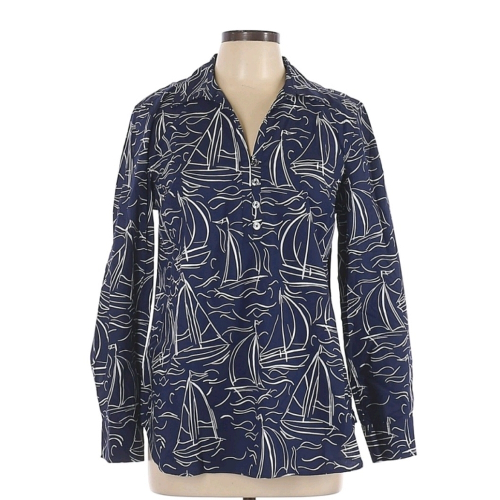 TU Talbots sailboat nautical blue blouse size l